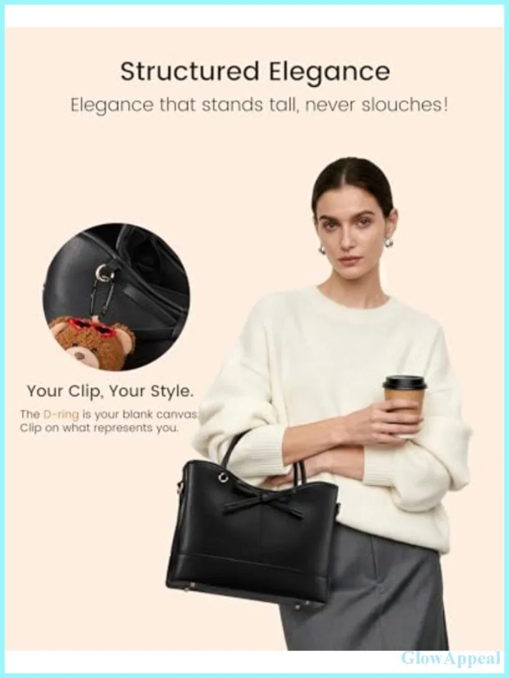Vegan Leather Tote Satchel Shoulder Bag with Bow: Work Purse